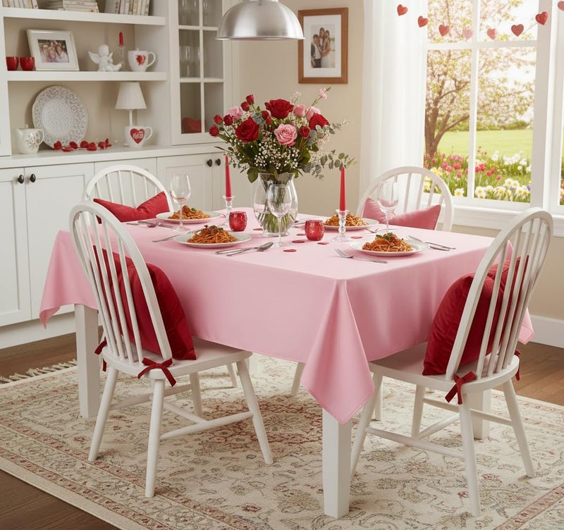 sancua Rectangle Tablecloth - 60 x 84 Inch - Stain and Wrinkle Resistant Washable Polyester Table Cloth, Decorative Fabric Table Cover for Dining Tables, Buffet Parties and Camping, Valentines Pink - Image 2
